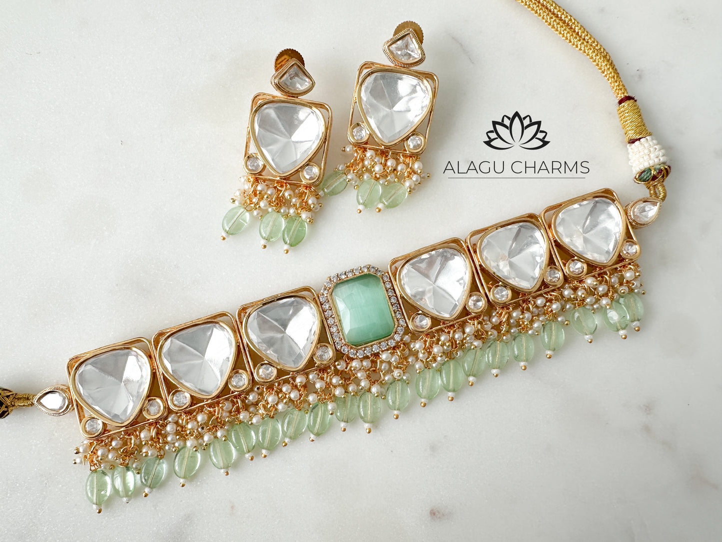 Mint Kundan Choker Set