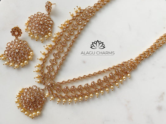 Polki Gold Long Necklace Set