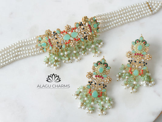 LIYANA- Pearl choker set (mint)