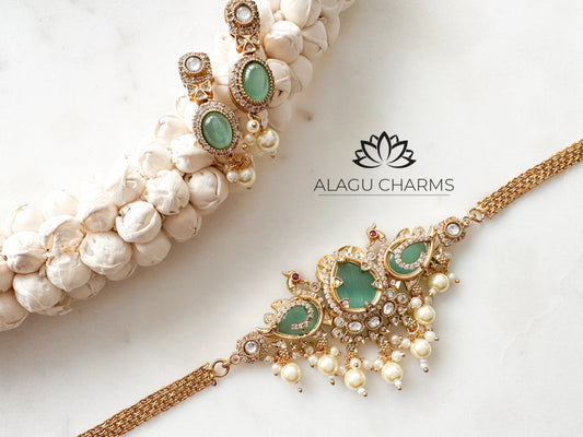 THARA- traditional choker set with pastel green stones