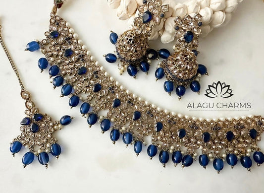 MAHA- Elegant Polki Choker Set with Blue Details