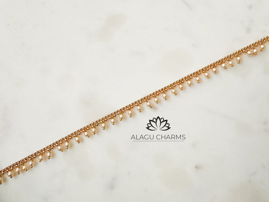 Gold Waist Chain with White Pearls