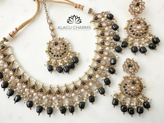 RATHA- Polki Necklace Set with Black Details