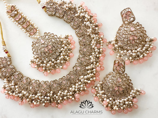 MAHI - Polki Necklace Set with peach details