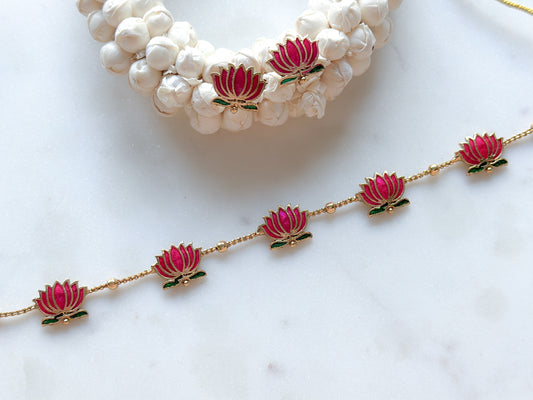 Nandhini- Lotus Necklace Set (Ruby)