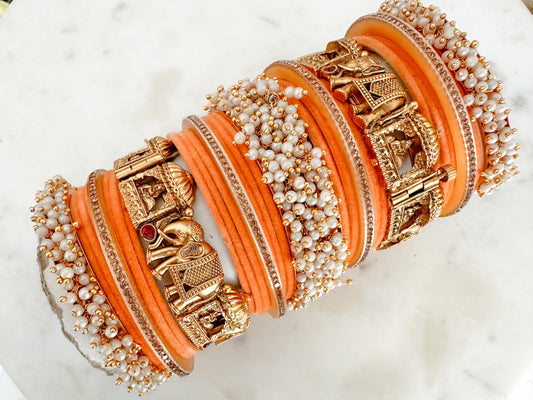 Mangalya- Traditional Wedding Bangles Set for both Arms (Orange)