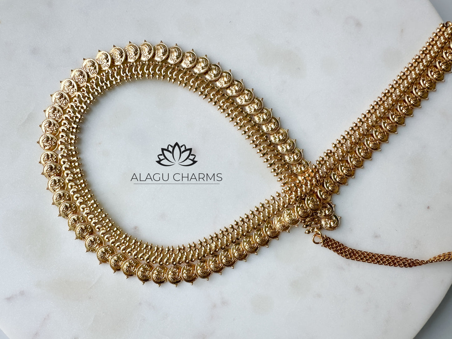 Antique gold Waist Chain with temple motifs