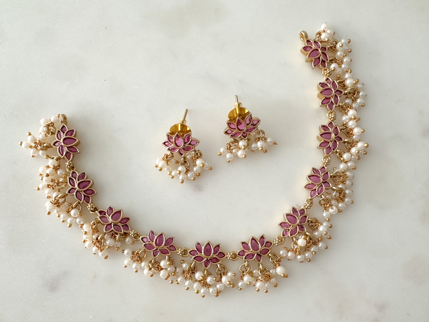 Induja- Lotus Choker Set (Ruby)