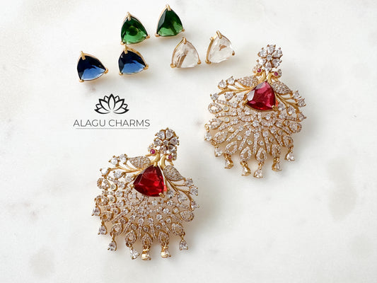 Peacock Earrings with Exchangeable Stones