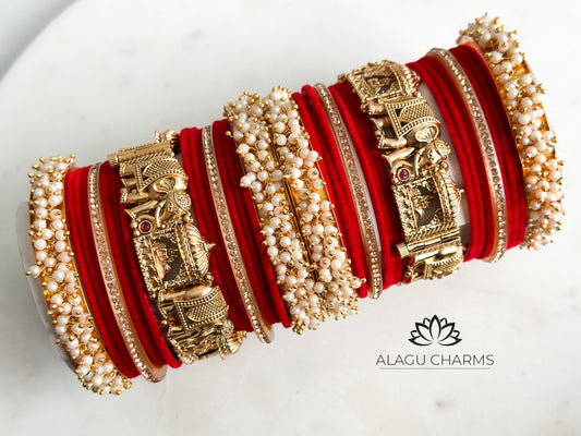 Mangalya- Traditional Wedding Bangles Set for both Arms (Red)