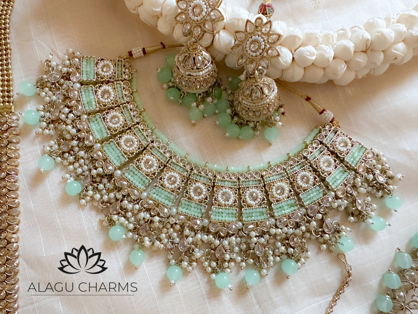 Mint Bridal Set with Polki Stones (Full Set)