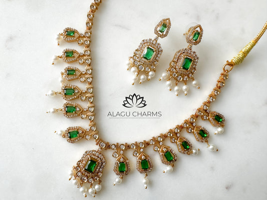 Jothika- AD Necklace Set (Green)