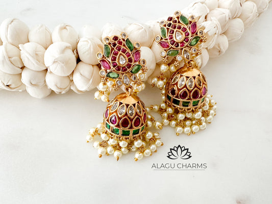 Lotus Jhumka (ruby green)