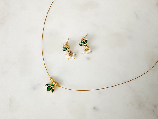 Invisible Chain with earrings (green)